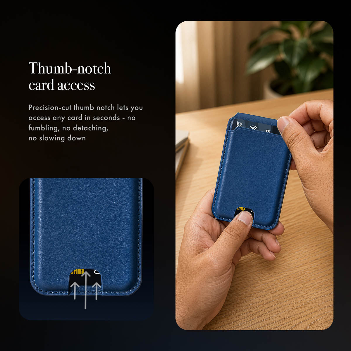 MagSafe Compatible Kickstand Leather Wallet - Sapphire Blue