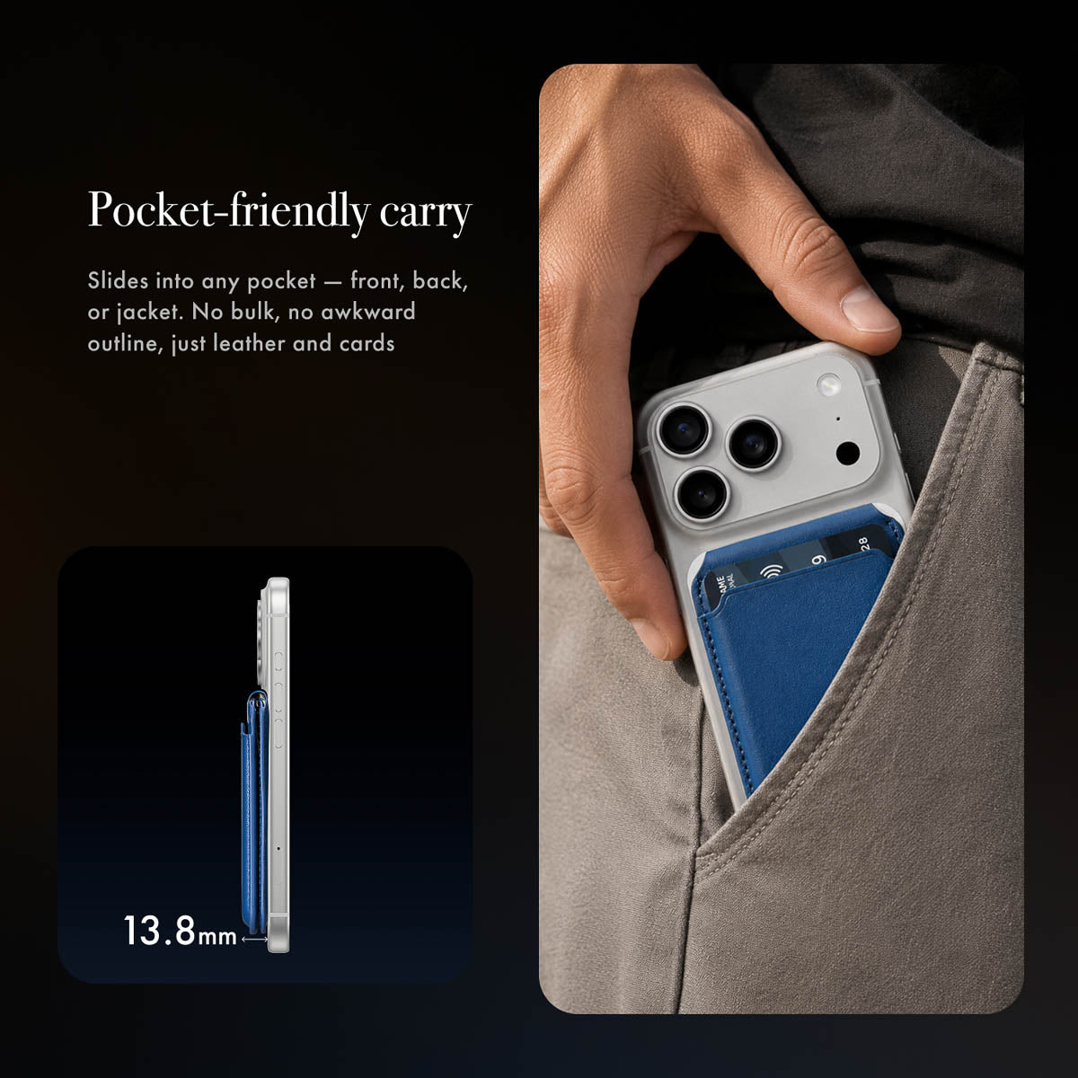 MagSafe Compatible Kickstand Leather Wallet - Sapphire Blue