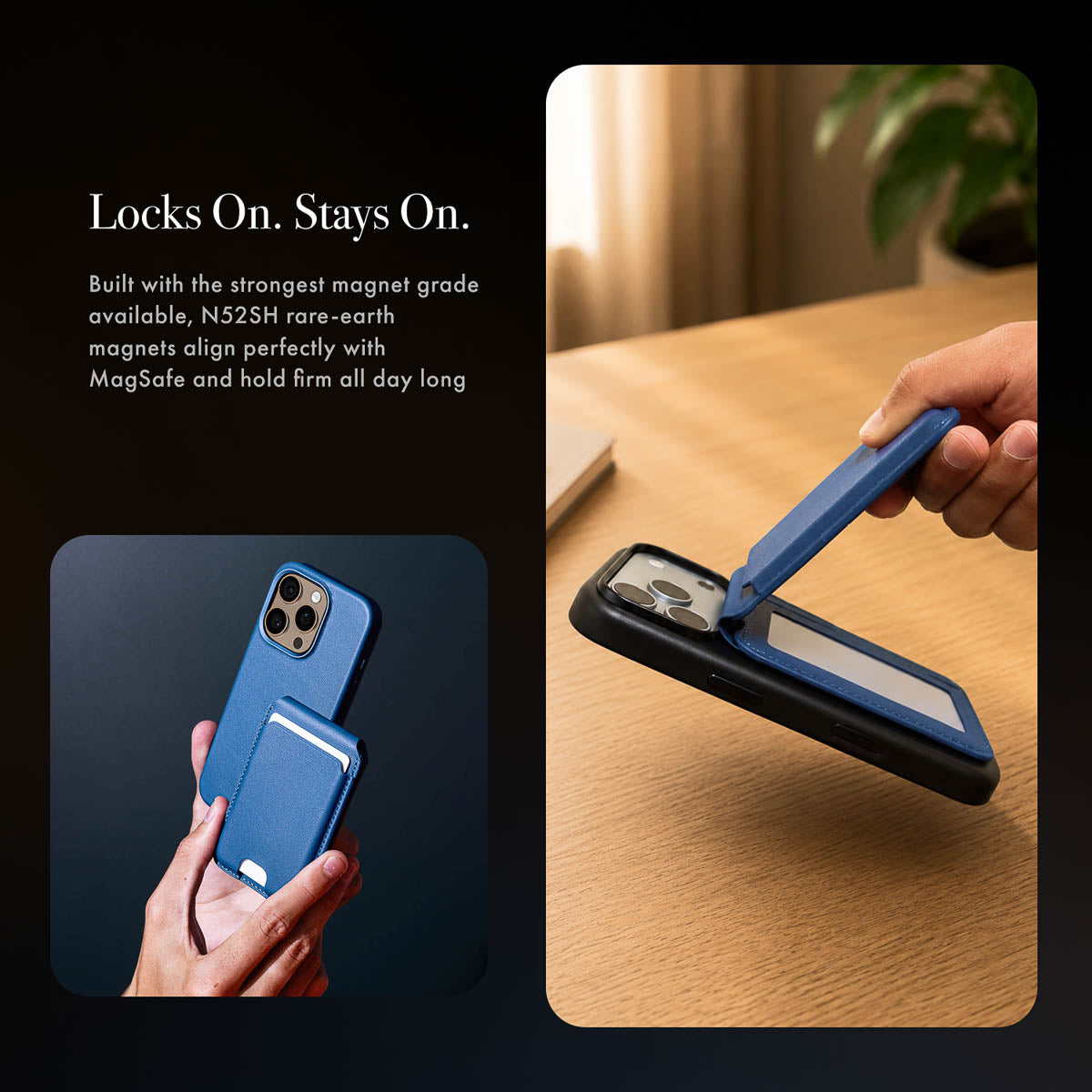 MagSafe Compatible Kickstand Leather Wallet - Sapphire Blue