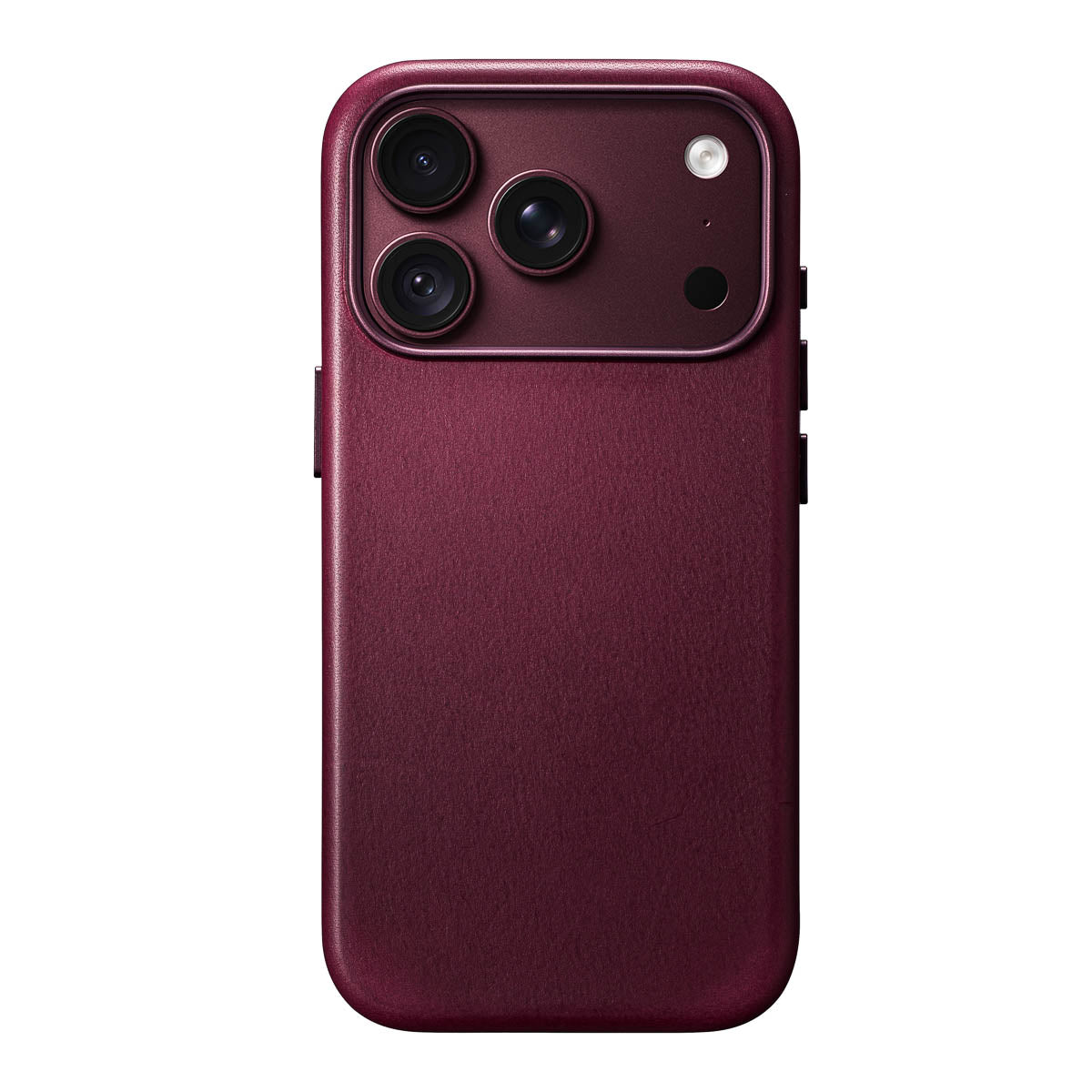 iphone 18 pro max leather case in burgundy, vegetable tanned vachetta leather with magsafe by casebelle, matched to apple's burgundy iphone 18 pro max