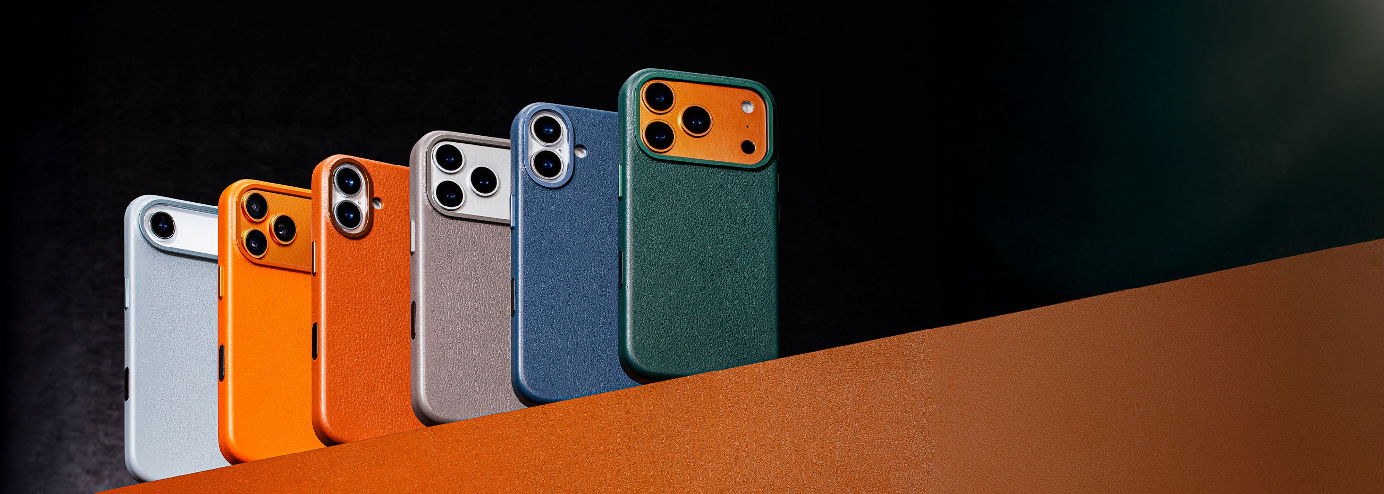 iPhone 17 Series leather case - Orange, Green Blue, Grey, Sky blue