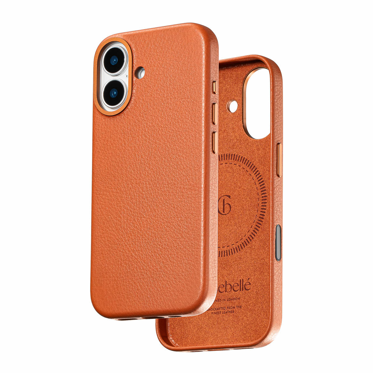 iphone 17 leather case in cognac brown by Casebelle - camera control touch button for improved accessibility