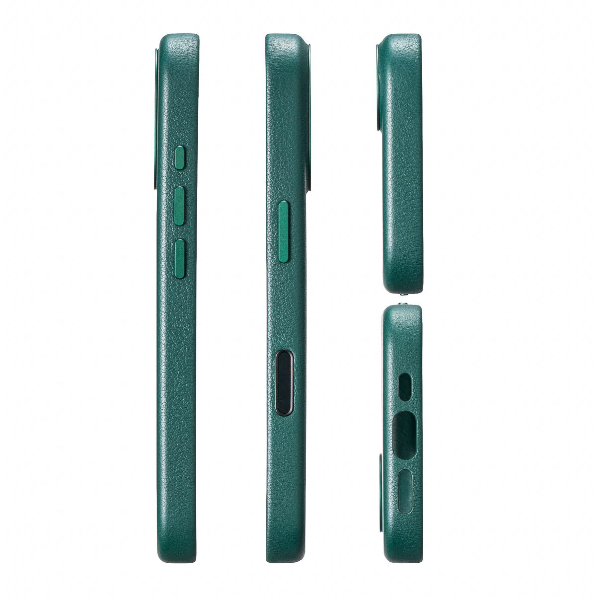 precisely cut speaker and charging port openings on iphone 17 max leather case in racing green