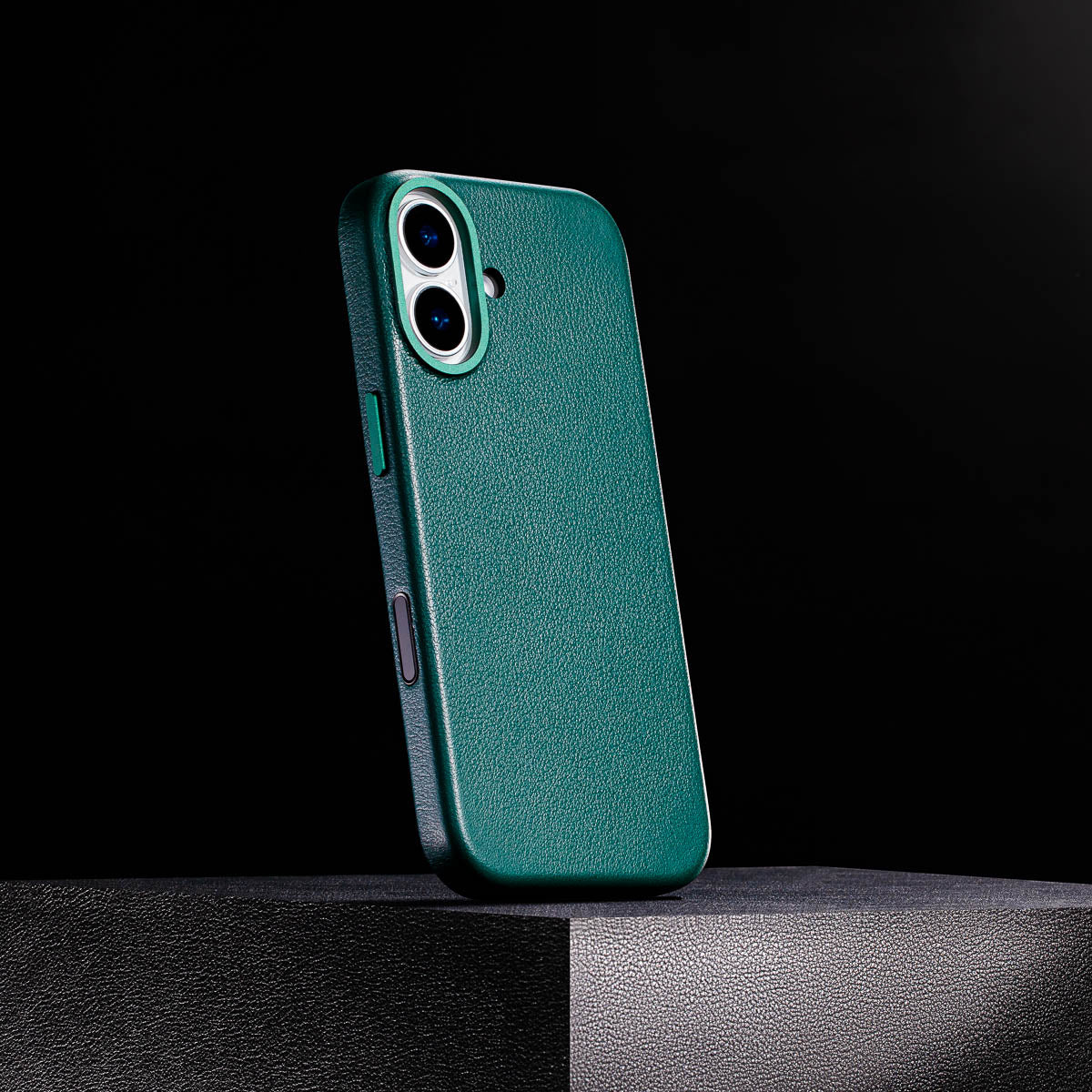 magsafe compatible racing green leather case for iphone 17 max with smooth finish built in magnets