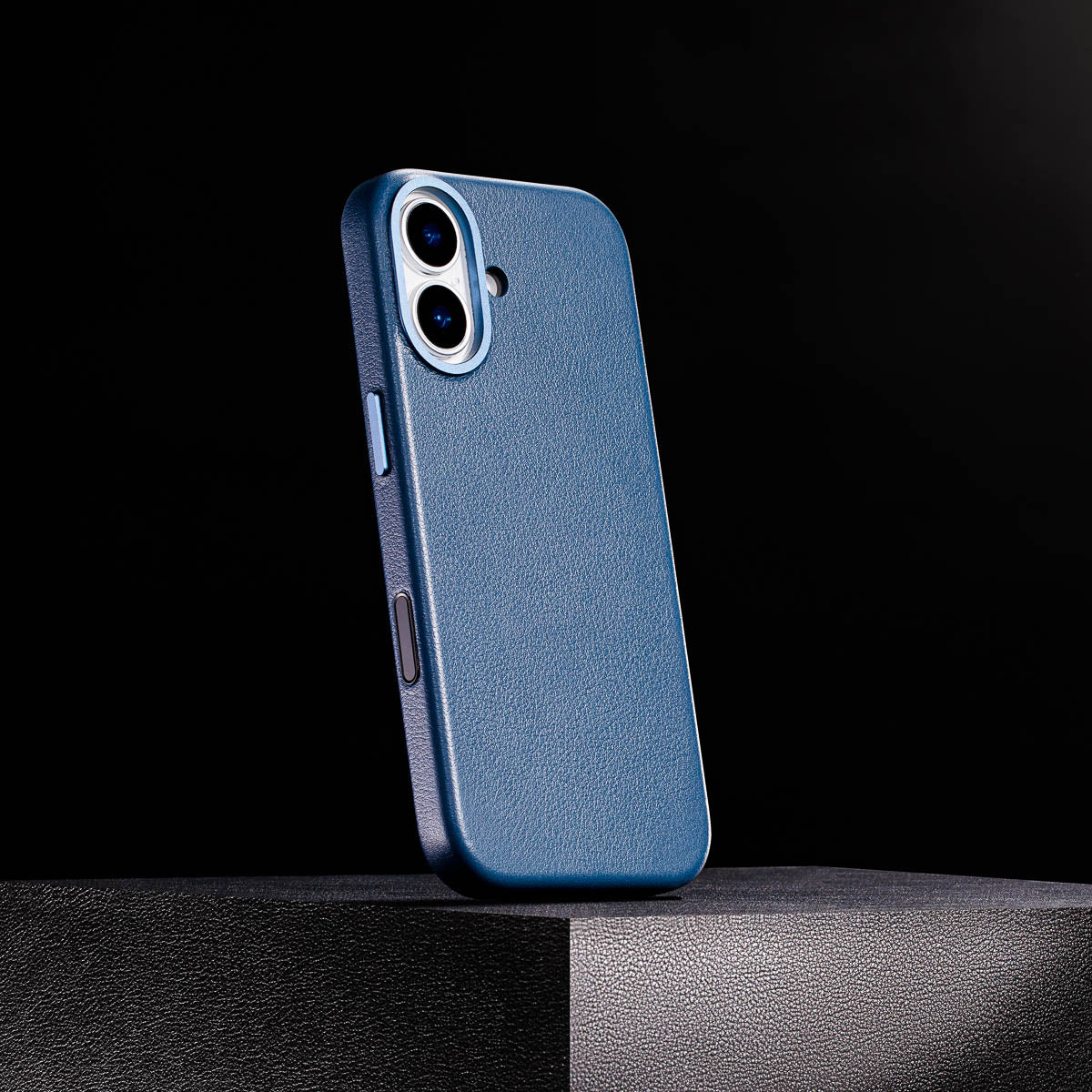 magsafe compatible steel blue leather case for iphone 17 max with smooth finish built in magnets