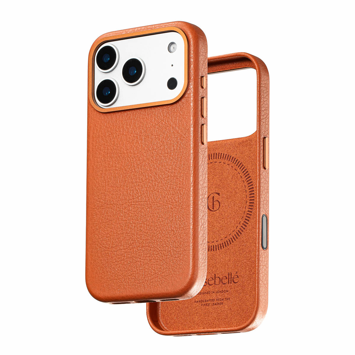 iphone 17 pro leather case in cognac brown by Casebelle - camera control touch button for improved accessibility