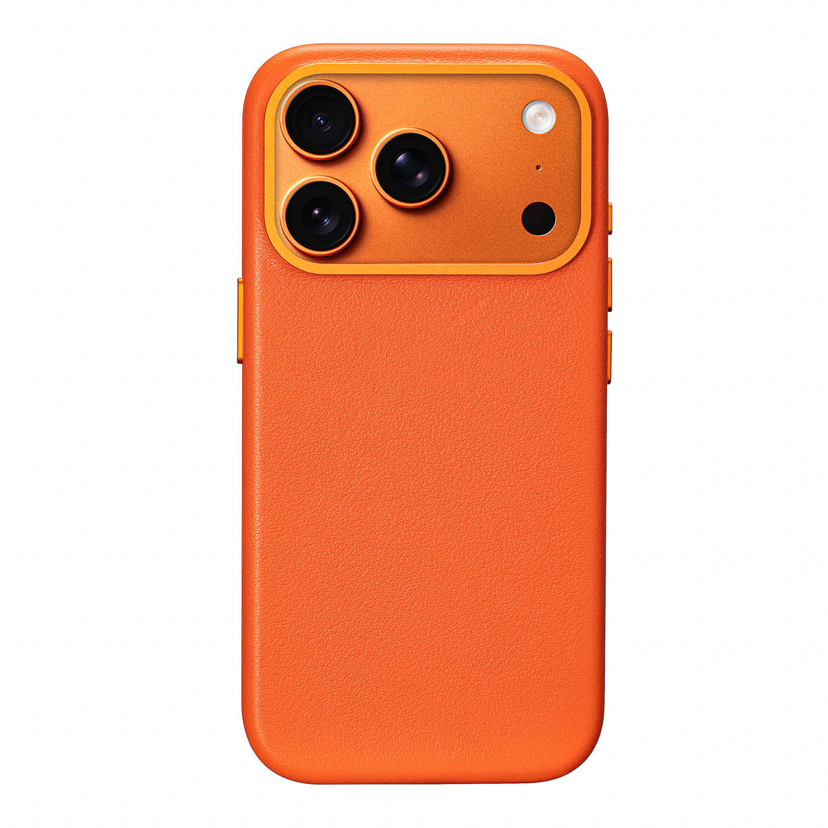 iphone 17 pro leather case in solar orange - full-grain Italian leather magsafe case