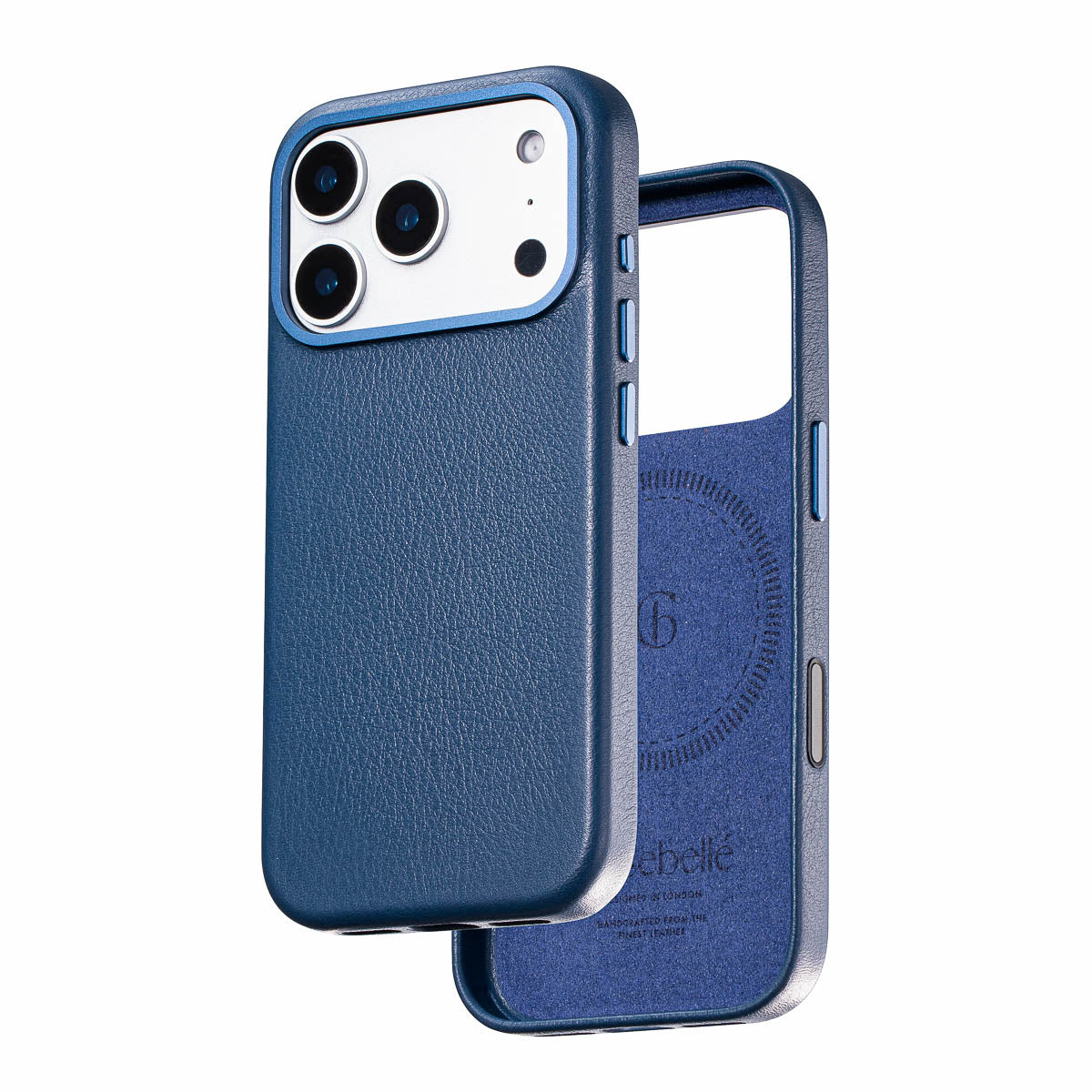 iphone 17 pro leather case in steel blue by Casebelle - camera control touch button for improved accessibility