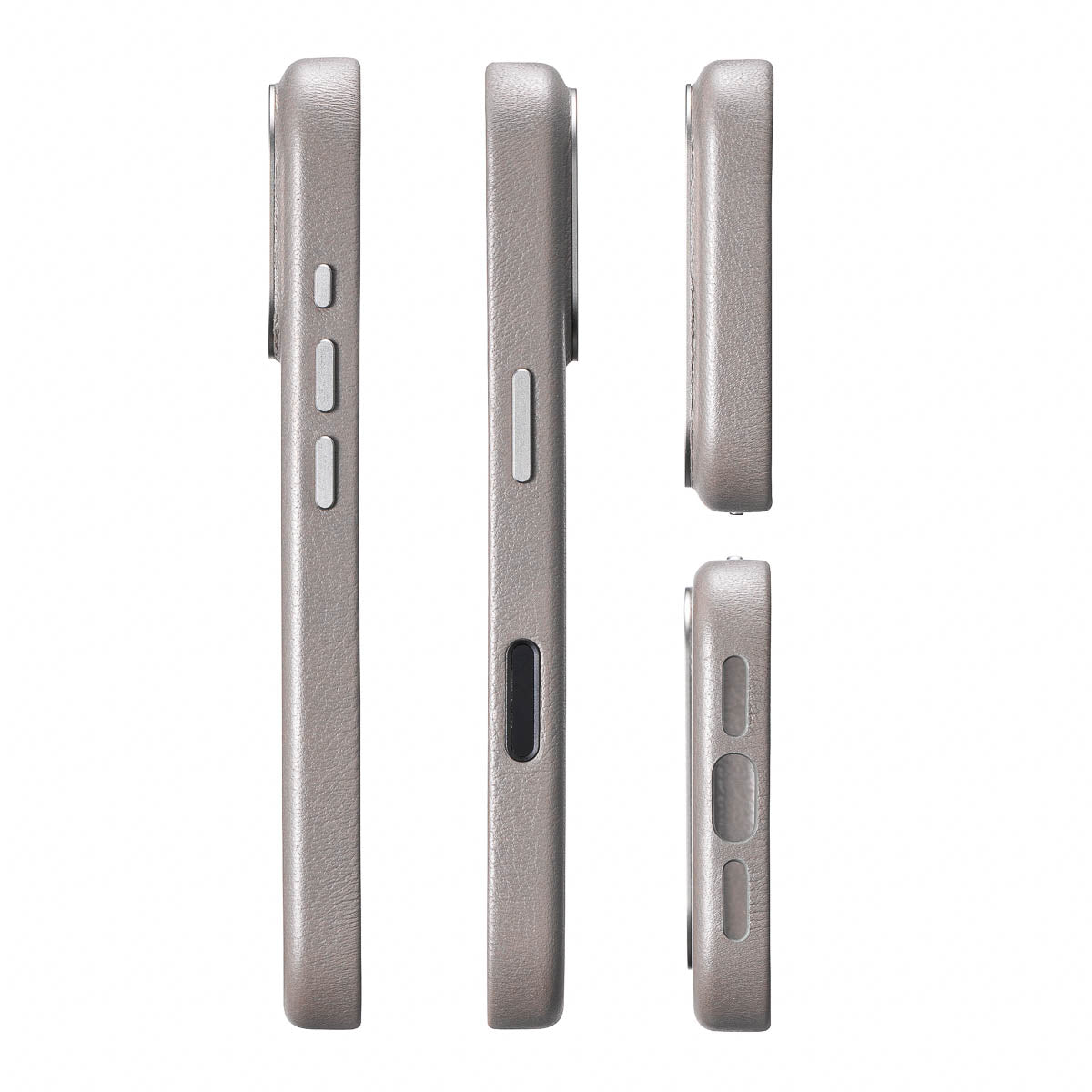 precisely cut speaker and charging port openings on iphone 17 pro max leather case in stone grey