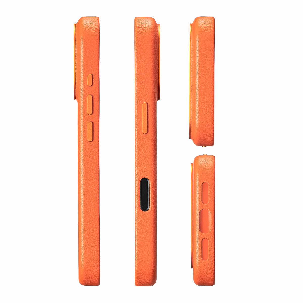 precisely cut speaker and charging port openings on iphone 17 pro max max leather case in solar orange