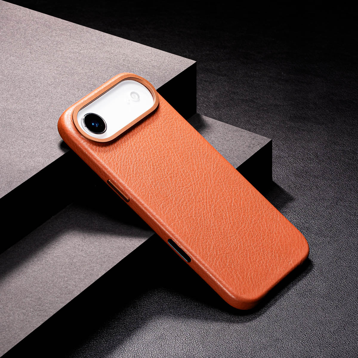 slim cognac brown iphone air max leather case showing thin profile and curved edges