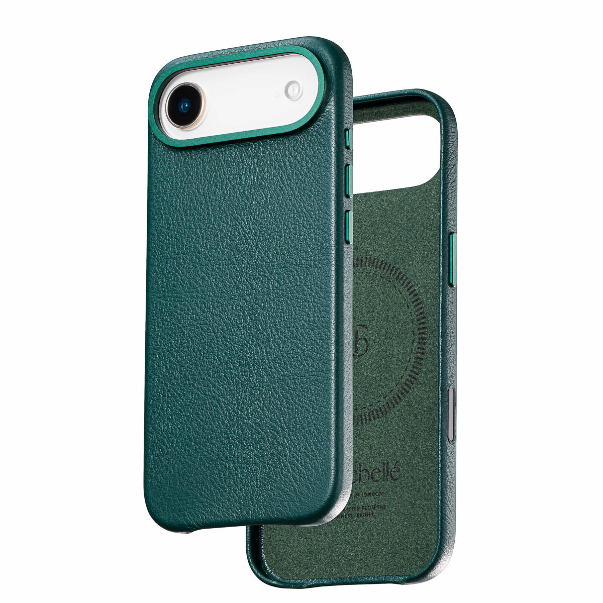 iphone air leather case in racing green by Casebelle - camera control touch button for improved accessibility
