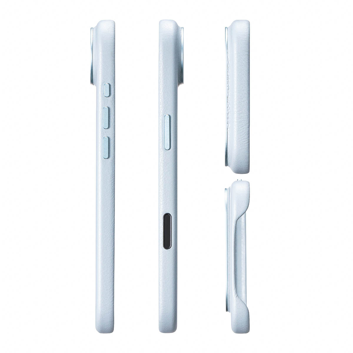 precisely cut speaker and charging port openings on iphone air max leather case in sky blue