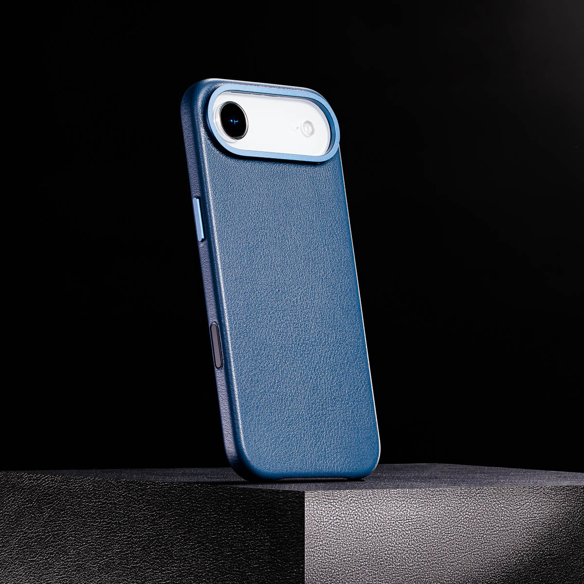magsafe compatible steel blue leather case for iphone air max with smooth finish built in magnets