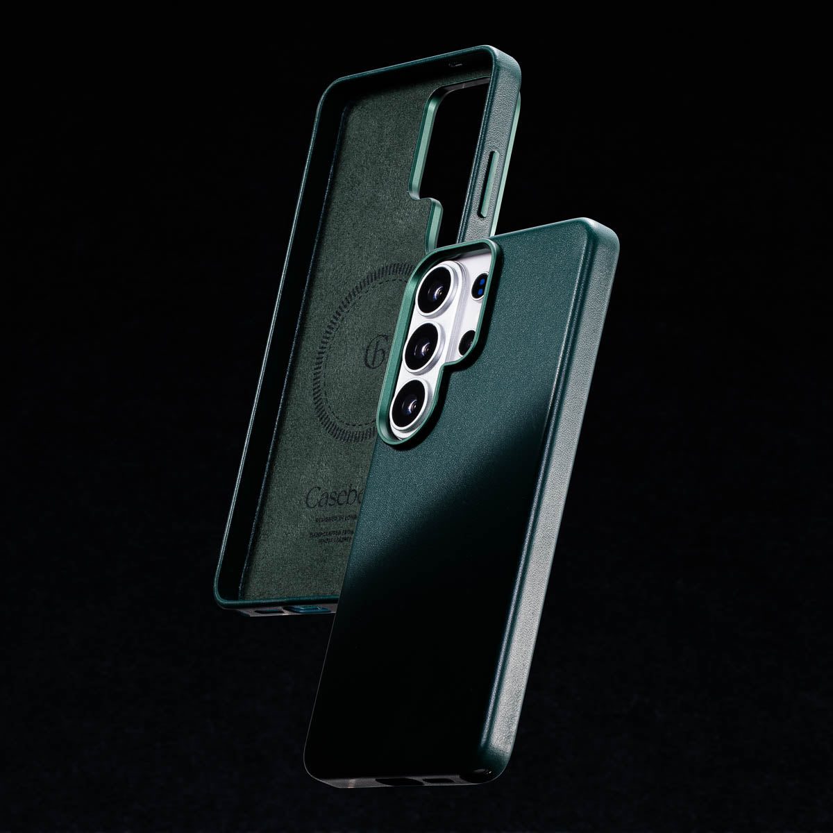 precisely cut speaker and charging port openings on Samsung Galaxy S26 Ultra leather case in Racing Green